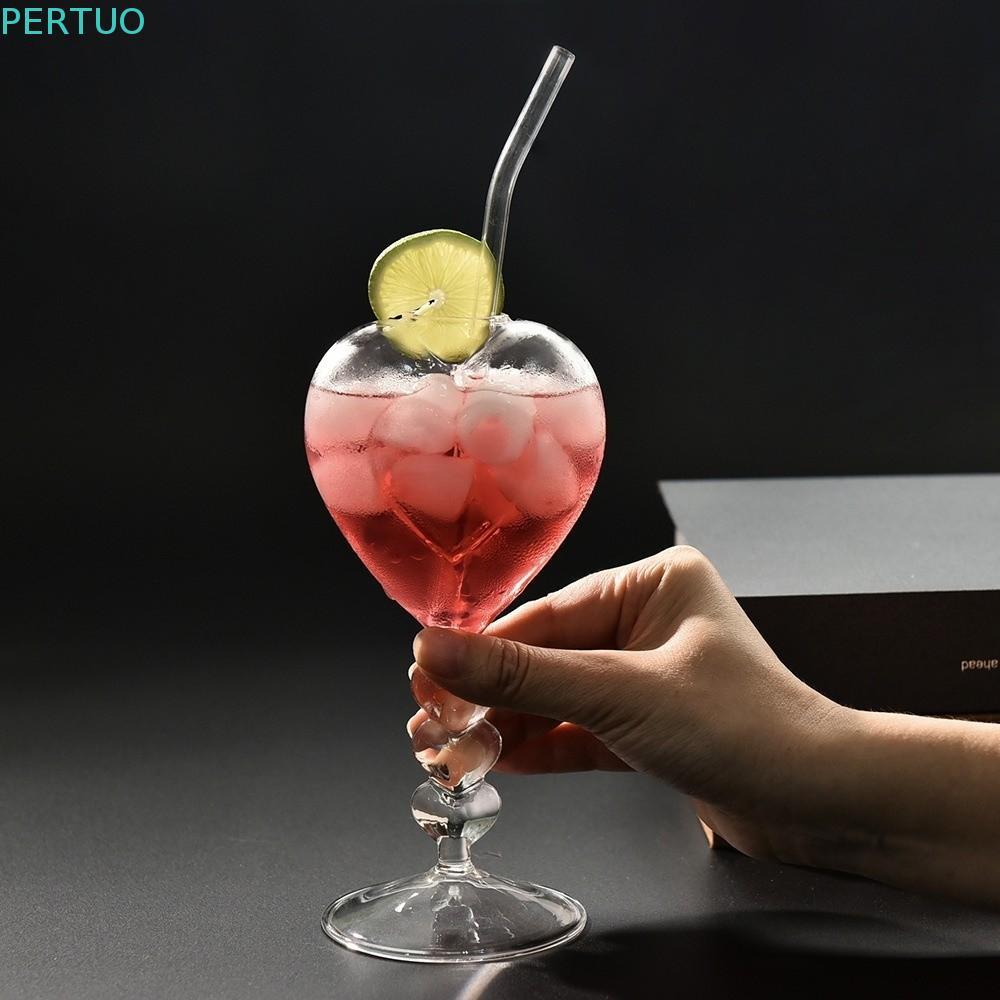 Vidro Em Formato De Coração PERTUO , Copos De Coquetel Transparentes Românticos Para Beber De Grande Capacidade Com Bord