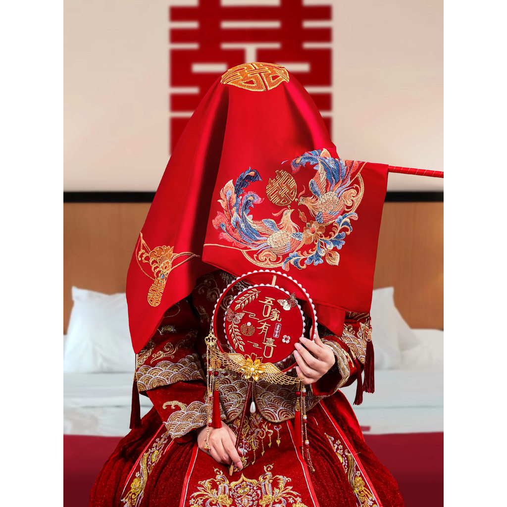 ✅ Véu de noiva vermelho, véu de gaze vermelho chinês, véu de noiva, véu de casamento da noiva, véu Xiuhe, acessórios de