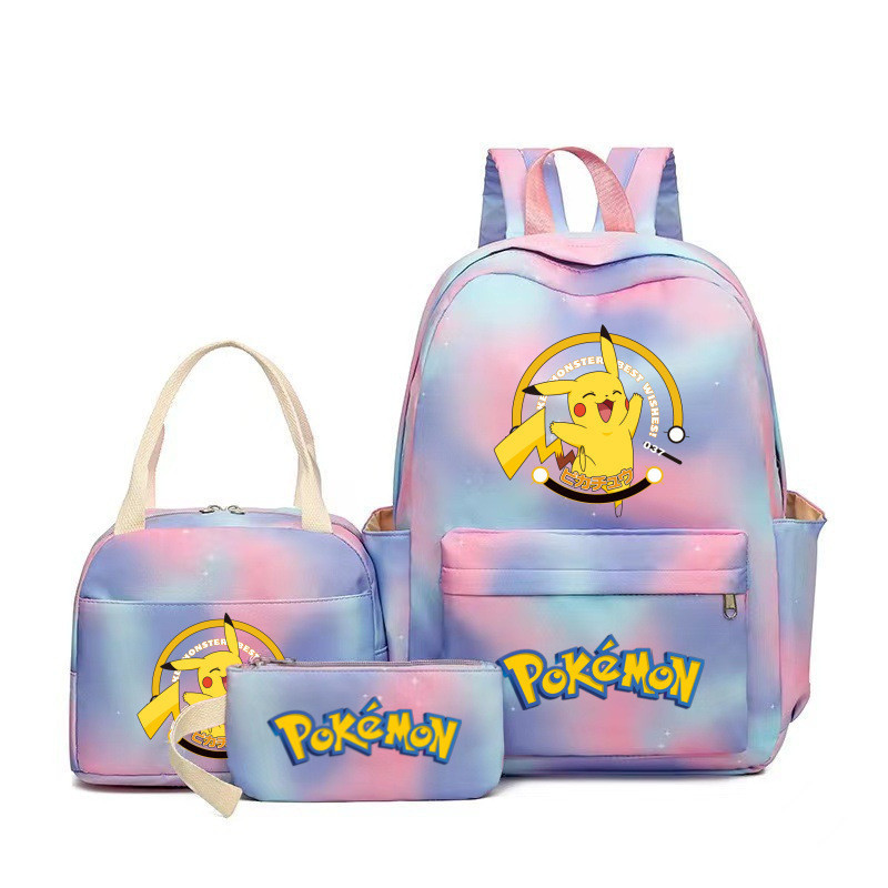 Pokémon Pokémon Pikachu Mesmo Estilo Casual Mochila de Três Peças Mochila Estampada Estilo Preppy Estudantes do Ensino M