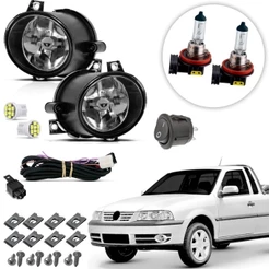 Kit farol de Milha Neblina Auxiliar Farolete Lente de Vidro Saveiro G4 2003 04 05 06