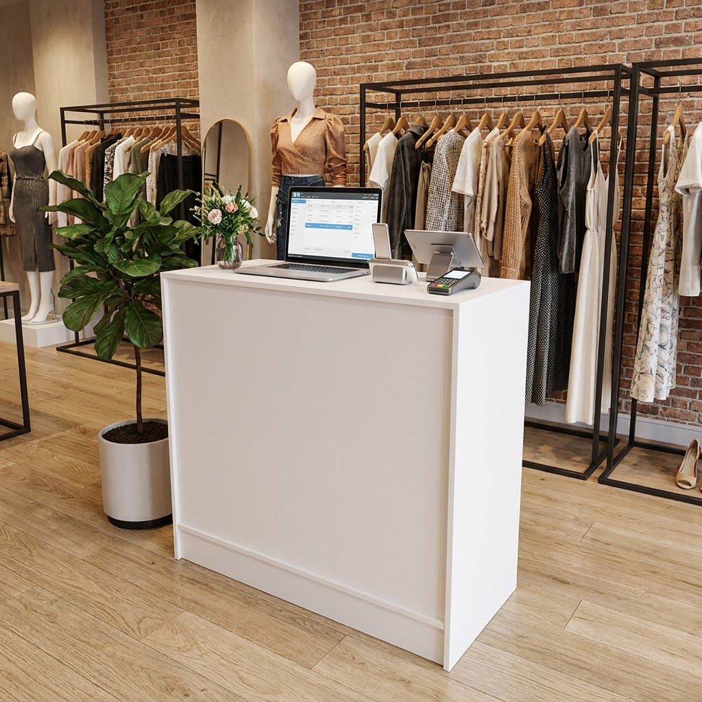 Balcão mdf loja Recepção Consultório Bar Comercio 90 cm branco sem gavetas