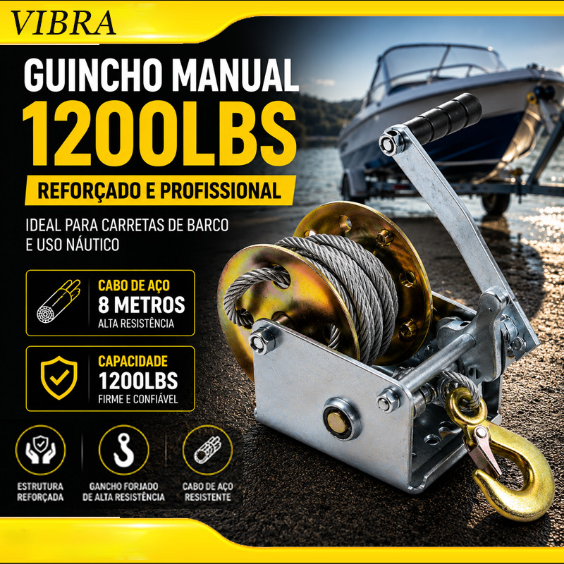 1200lbs Guincho Manual Catraca 545kg Cabo De Aço 8m Carretinha Barco Reboque Reforçado Profissional