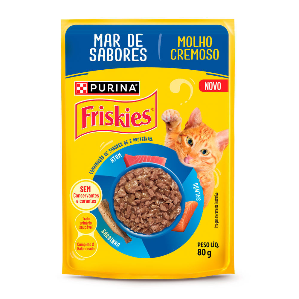 Ração Úmida para Gatos Friskies Mar de Sabores Molho Cremoso Sachê 80g