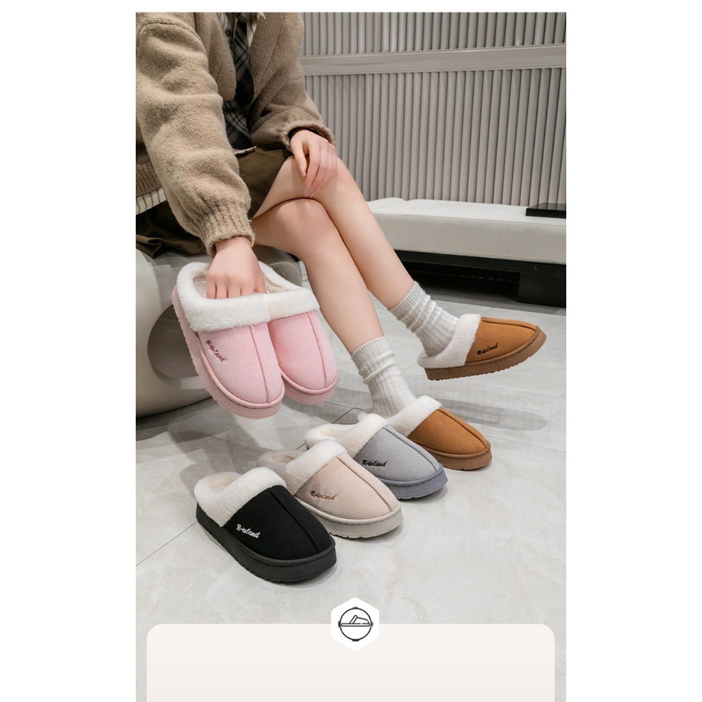 Pantufa Feminina De Algodao Quentinha Inverno Sola Grossa Chinelo De Quarto Pelucia Confortavel Macio LU4780