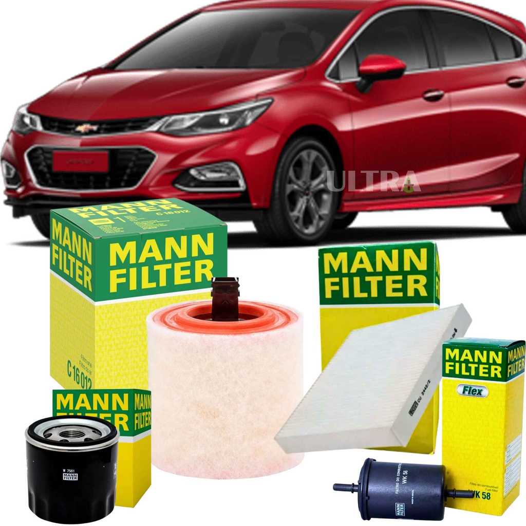 Kit Revisão Mann Cruze 1.4 Turbo Ecotec - 2016 em diante 4 Filtros para GM Chevrolet (Mann Filter)