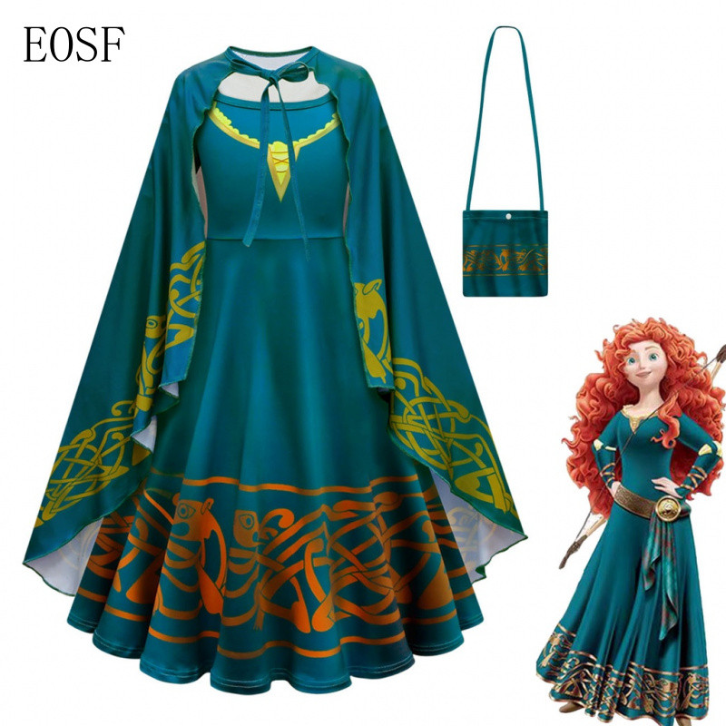 Fantasia de Cosplay da Merida da Disney em Duas Peças para Meninas, Conjunto de Fantasia de Princesa de Halloween com Ma