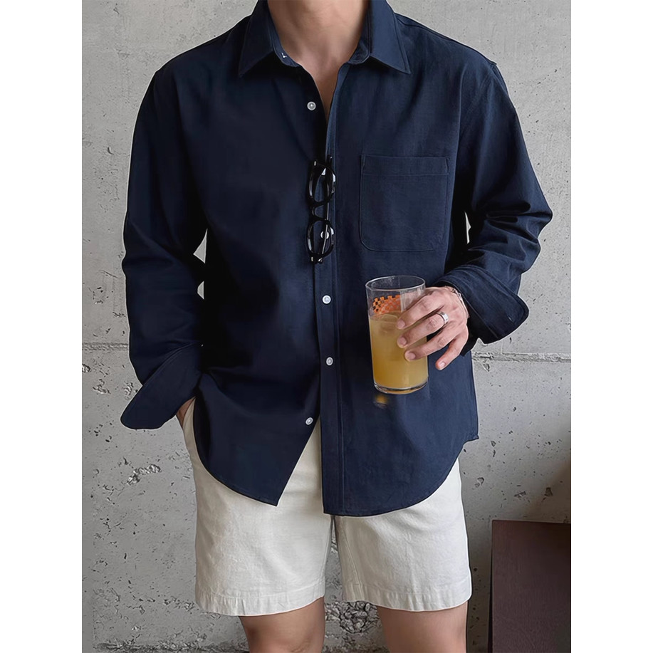 Camisa de trabalho de linho de algodão estilo dinheiro antigo masculino estilo fino respirável solto manga comprida prot