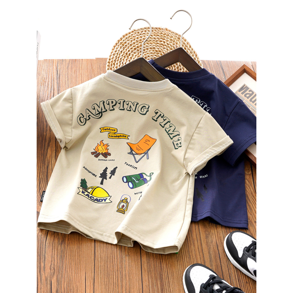 Camiseta para meninos de manga curta verão 2026 novo estilo infantil Casual meia manga topo meninos roupas infantis bebê