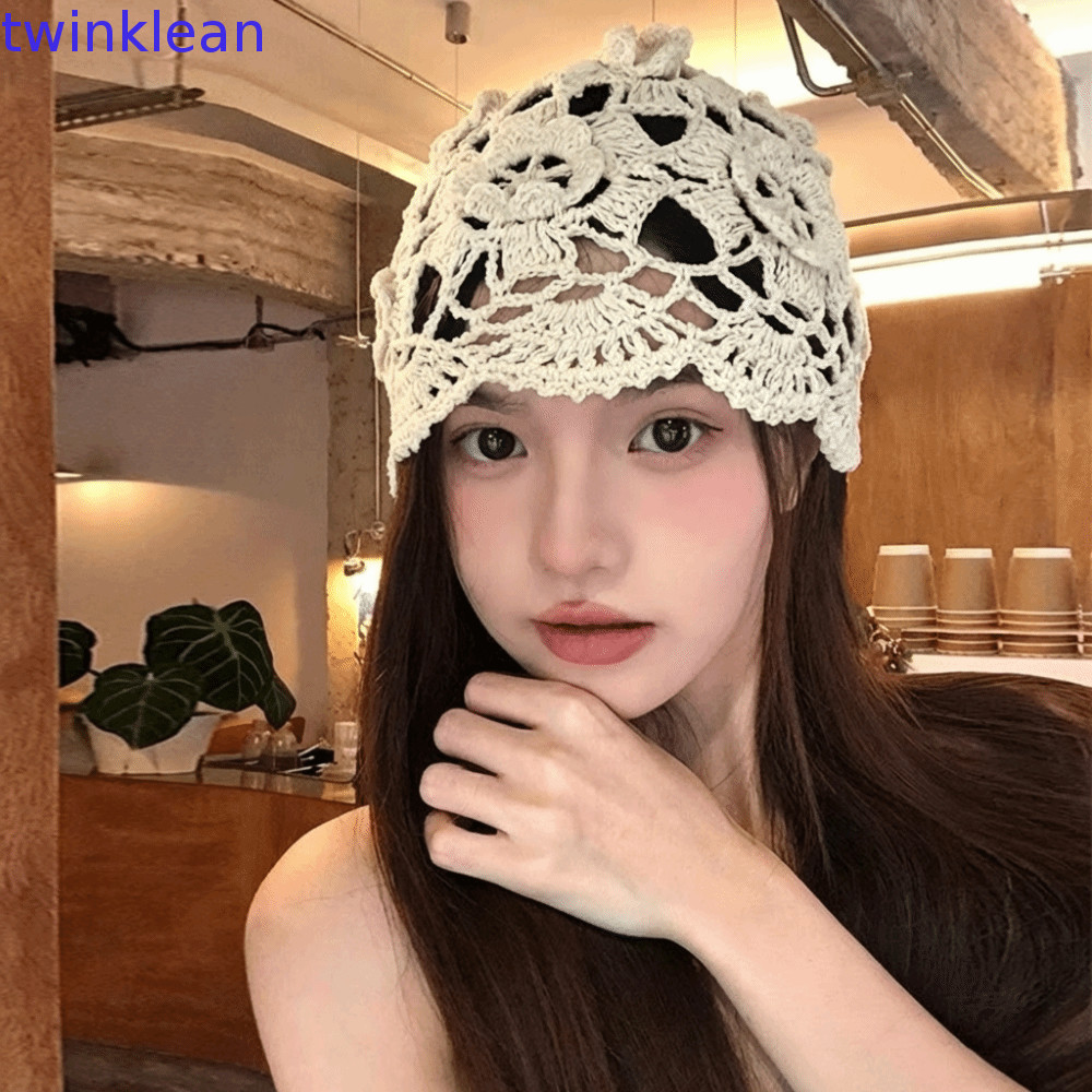 Chapéu De Malha De Flor De Crochê TWINKLEAN , Gorro Vazado Estilo Coreano Feito À Mão , Boné Tecido Boêmio