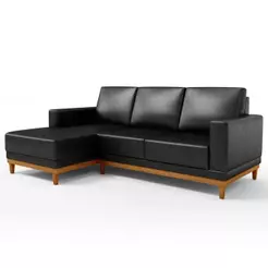 Sofá 3 Lugares 200cm Living Com Chaise Esquerdo Sala de Estar Kayrós D05 Sintético Preto - Mpozenato