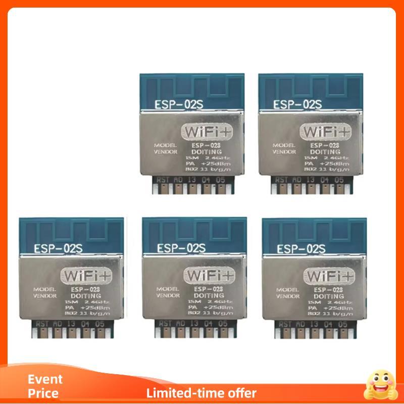 Inclair5pcs ESP-02S Módulo Wi-Fi Serial Pacote De Dedo Dourado ESP8285 Transmissão Transparente Sem Fio Para ESP8266