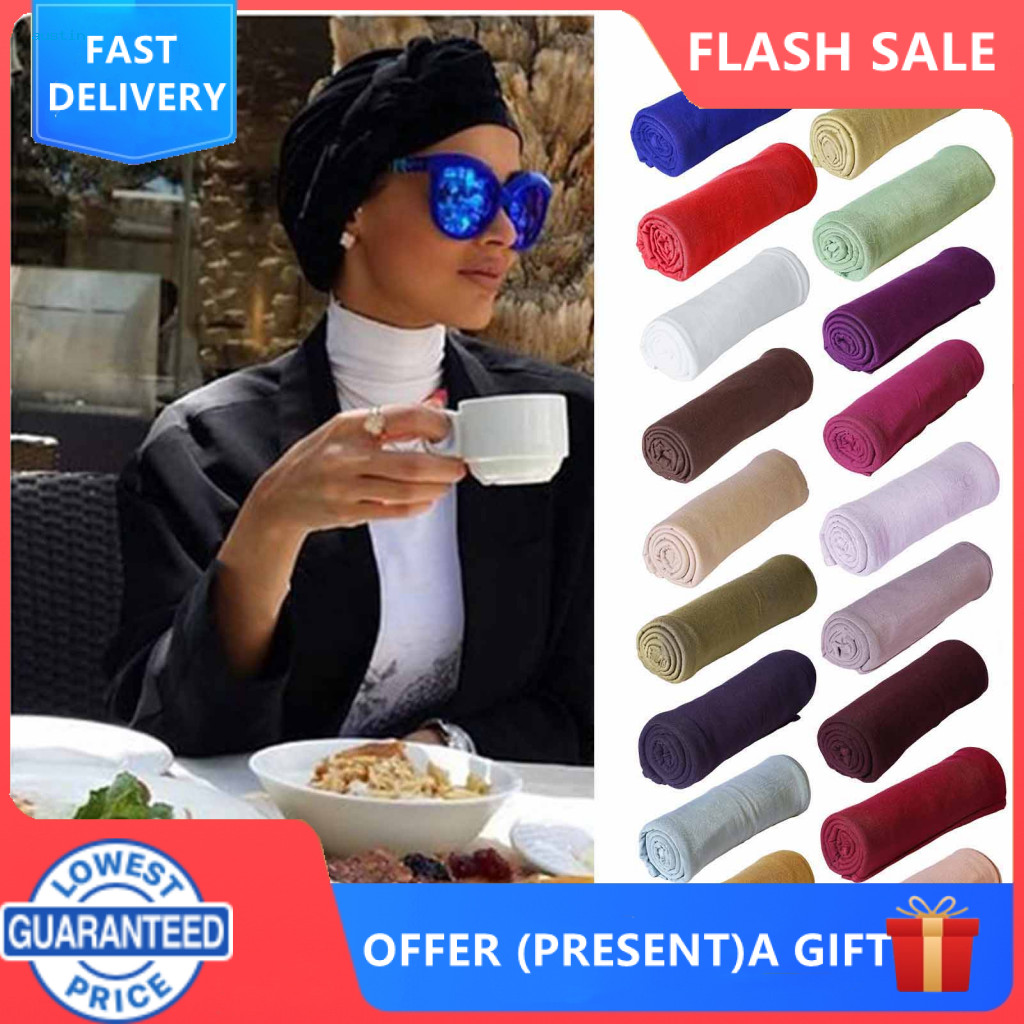 Pullover Turban Hat Elastic Headband Pure Color Mercerized Cotton Soft Head Wrap Windproof Warm Travel Scarf Versatile W