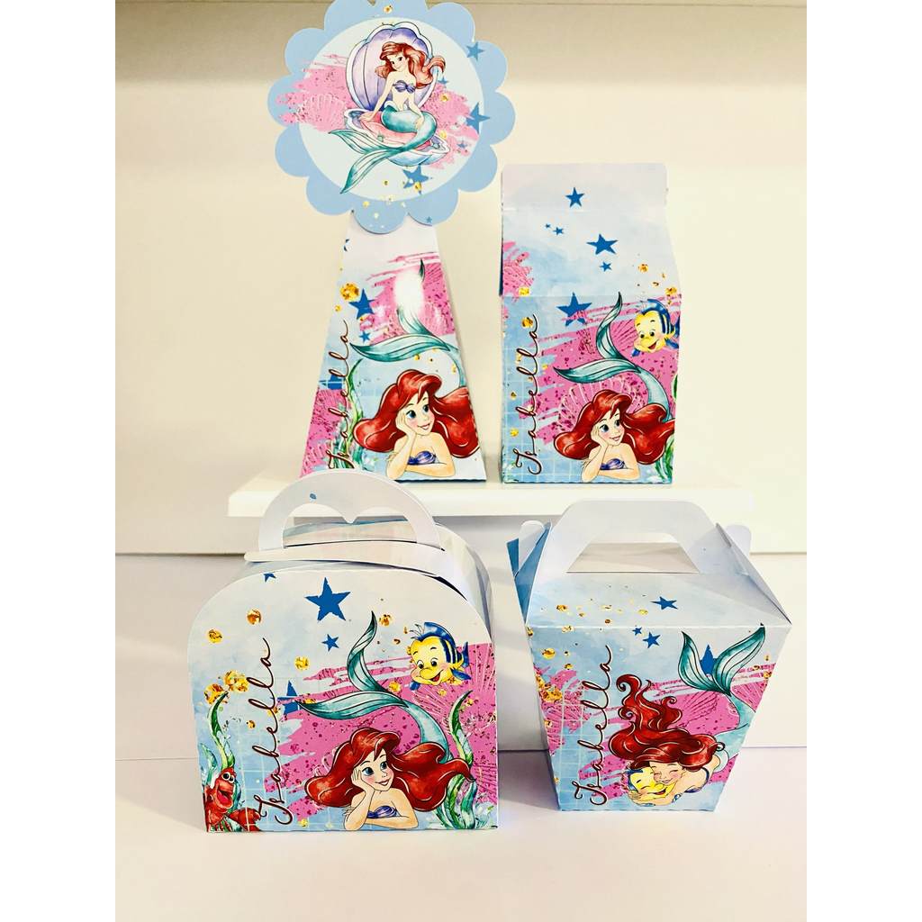 Kit Caixinhas Papelaria Personalizada Princesa Ariel Pequena Sereia Lembrancinha Festa Infantil DESMONTADO