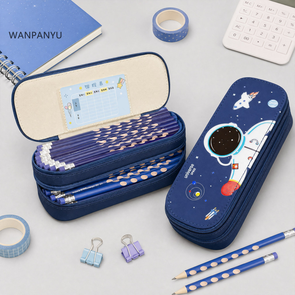 Astronaut Pencil Case for Kids Space Theme Stationery Bag Waterproof Canvas Rocket Print Pouch for Boys Girls School Sup
