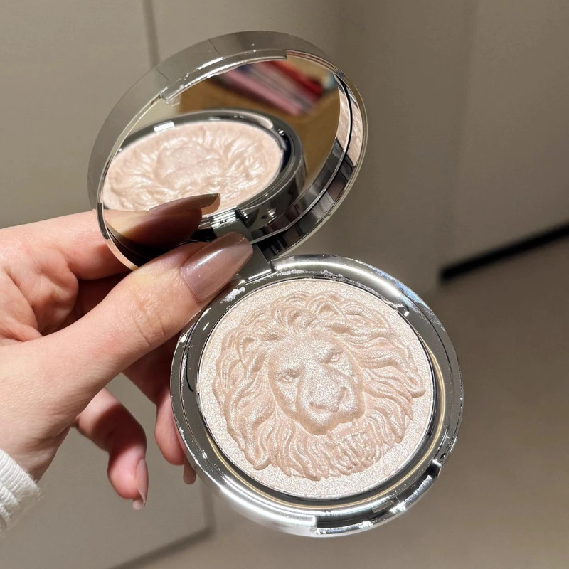 Paleta 3 em 1 Lion Ginger: Iluminador, Pó Brilhante para Contorno, Sombra para Nariz, Iluminador Facial, Sombra de Olhos