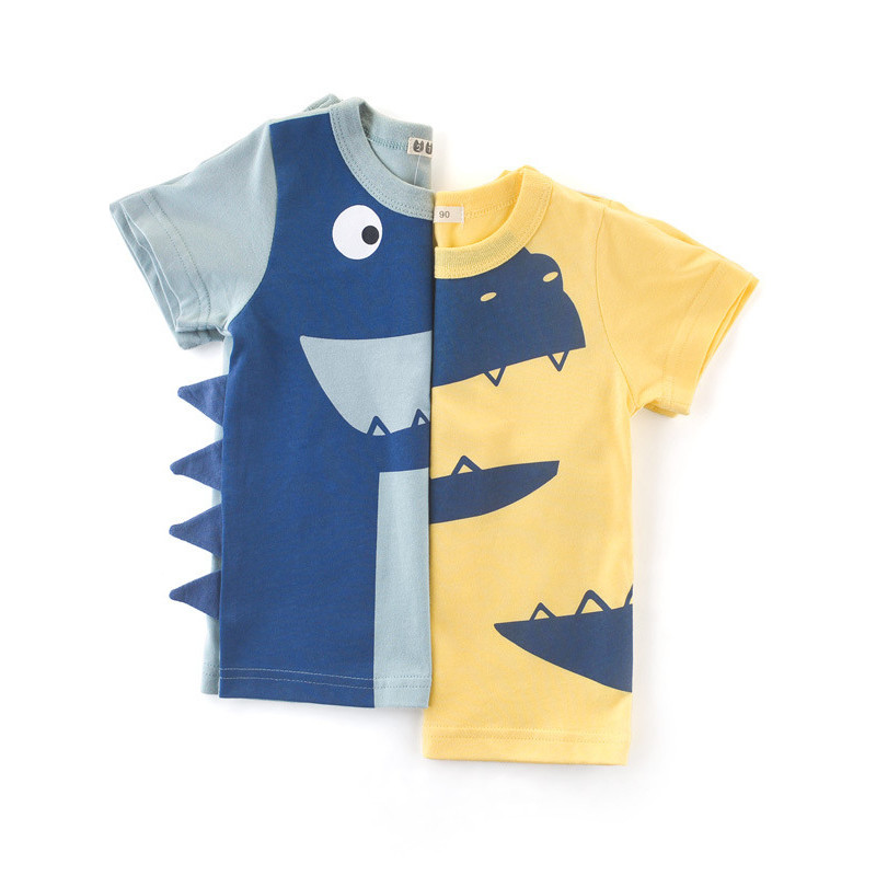 27 crianças meninos puro algodão roupas infantis Street Wear verão camiseta infantil de manga curta moda bebê dinossauro
