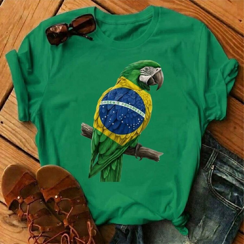 Camiseta Feminina Brasil Copa Do Mundo Blusa Arara Rumo Ao Hexa, Ideal para o dia a dia