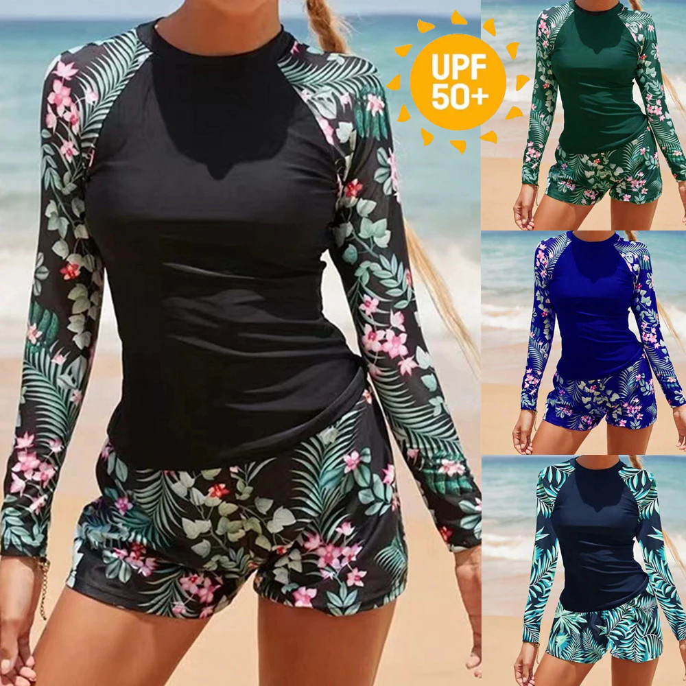 Biquíni UV plus size, roupa de surf de manga longa com estampa digital, biquíni conservador feminino, modelo 3241
