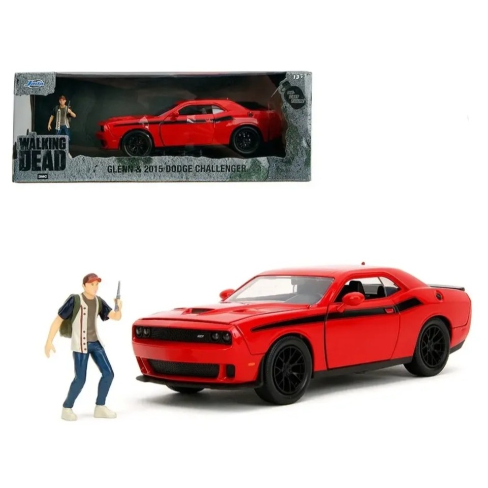 Miniatura Carro Dodge Challenger (2015) c/ Figura Glenn - The Walking Dead - Vermelho - 1:24 - Jada Toys