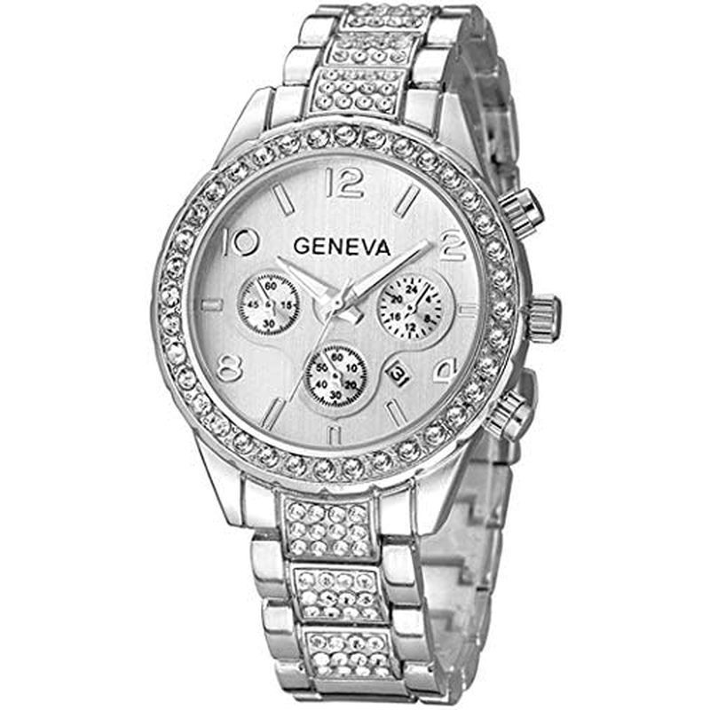 FANMIS Luxo Uni Pave Flutuante Diamantes Calendário Analógico Relógio De Quartzo Ponteiro Luminoso Com Pulseira De Ligaç