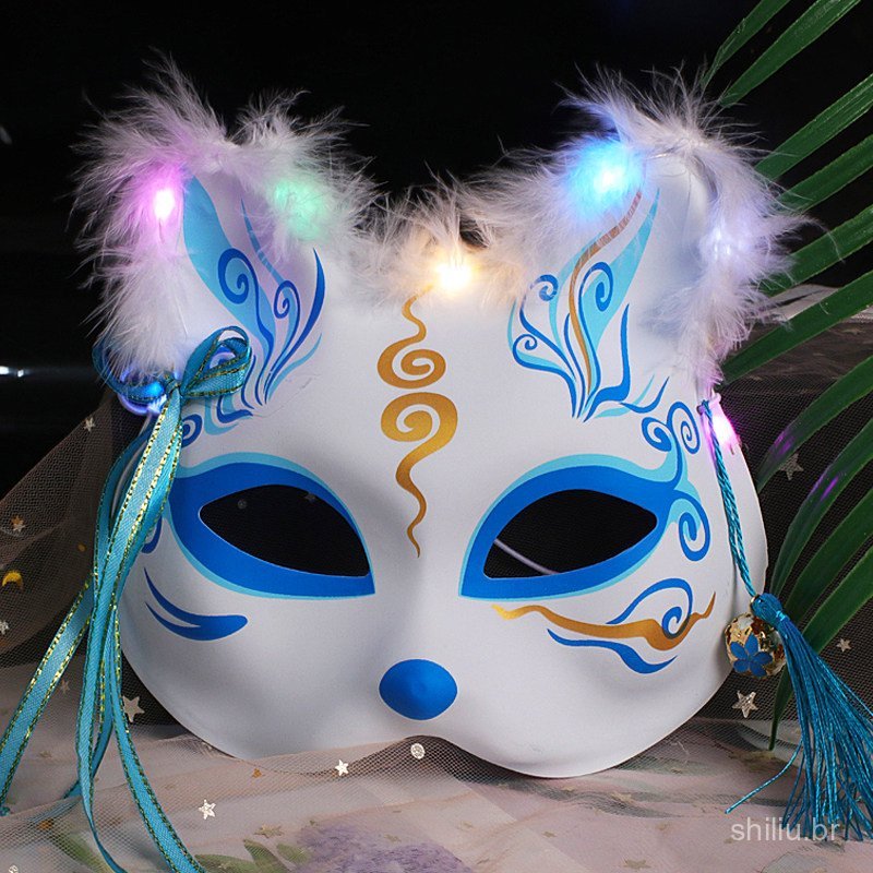 Nova máscara luminosa de raposa, máscara de estilo antigo para meninas, máscara japonesa Firefly Forest, acessório de an