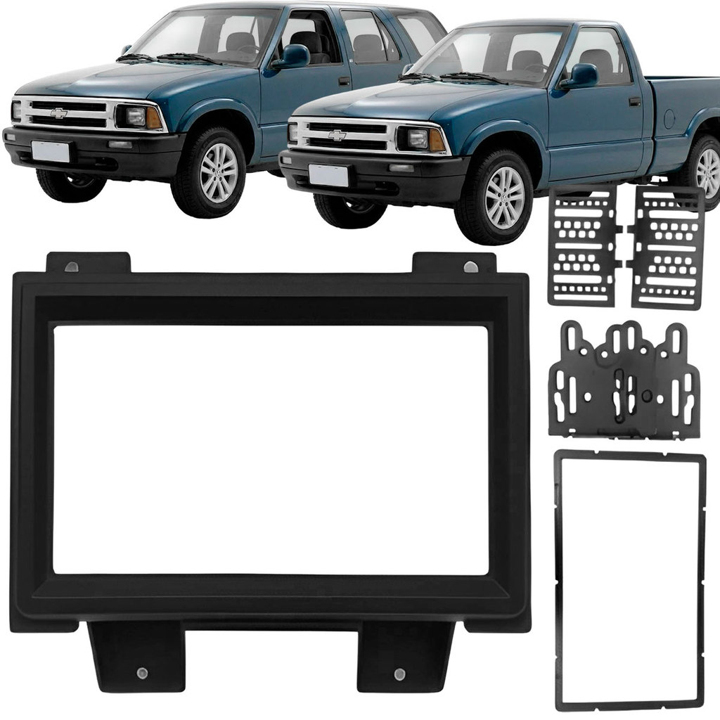 Moldura 2 Din GM S10 Blazer 2095 2020 Som Automotivo Multimídia Painel Fiamon Preta