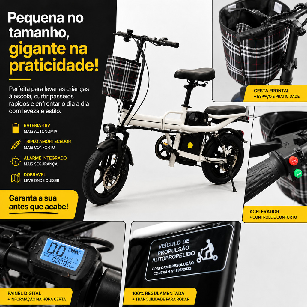 Bike bicicleta Elétrica Urbana GP70 30km/h Compacta e Econômica dobrável econômica com pedal
