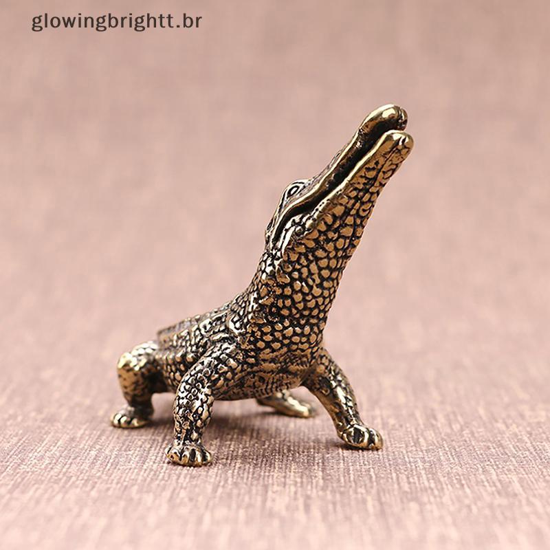GLOWI Antigo Bronze Crocodilo Em Miniatura Latão Jacaré Estátua Ornamento De Mesa Decoração Para Casa