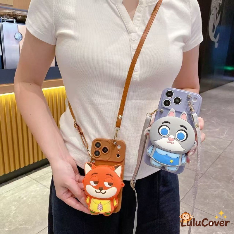 3D Bonito Coelho & Raposa Caso Com Alça Crossbody Para Meizu 21 20 Pro Nota 16 Dos Desenhos Animados Macio Moeda Bolsa C