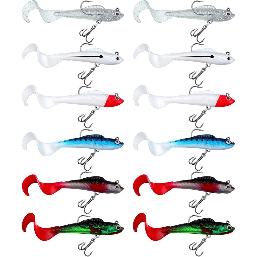 Iscas de Pesca de Plástico Macio para Robalo, Iscas Artificiais Realistas com Cabeça de Jig para Água Salgada e Doce, Ki