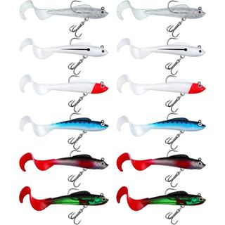 Iscas de Pesca de Plástico Macio para Robalo, Iscas Artificiais Realistas com Cabeça de Jig para Água Salgada e Doce, Ki