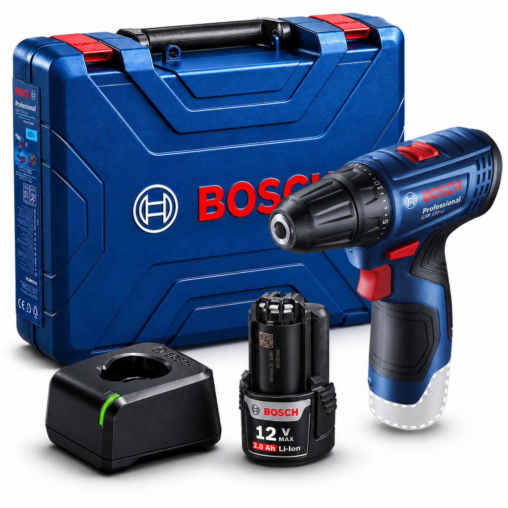 Parafusadeira GSR 120-LI Bosch 12V Furadeira 3/8" com Bateria Carregador e Maleta