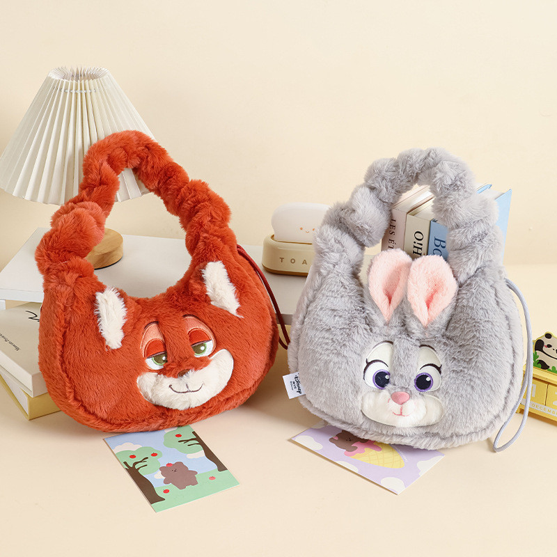 Disney Crazy Animal City Judy Nick Boneca de pelúcia Batimento cardíaco Bolsa nas axilas Fox Nick Boneca Bolsa de ombro
