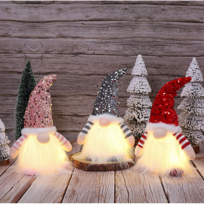 Gnomo de Natal com Luz LED Integrada, Decoração de Mesa em Estilo Campestre Europeu e Americano, Presente de Natal de Al