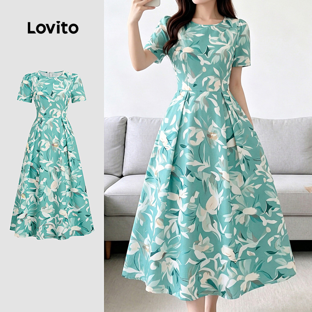 Lovito Floral Vestido Casual com Zíper Feminino Primavera/Verão LK6LD352