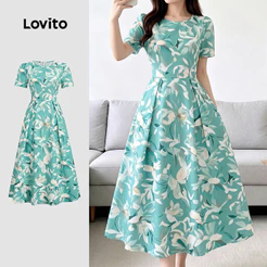 Lovito Floral Vestido Casual com Zíper Feminino Primavera/Verão LK6LD352