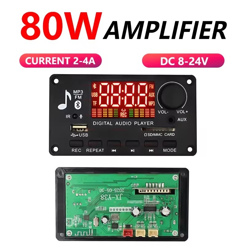 Boa Amplificador Microfone de Carro Gravação de Chamada de Rádio 2 * 40W 12V  Módulo DIY MP3 Player MP3 80W Decoder FM