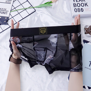 Cueca boxer masculina respirável malha boxer Briefs antibacteriano alta elástica flor Poker impresso roupa interior