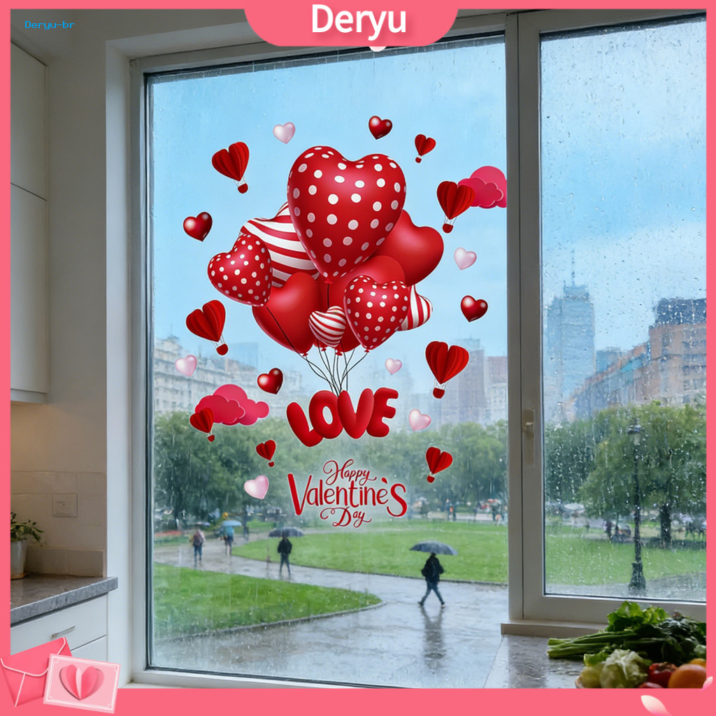 Non-adhesive Window Sticker Cling Decoration Valentine’s Day Clings Pink Heart Stickers Double-sided Reusable Decals f