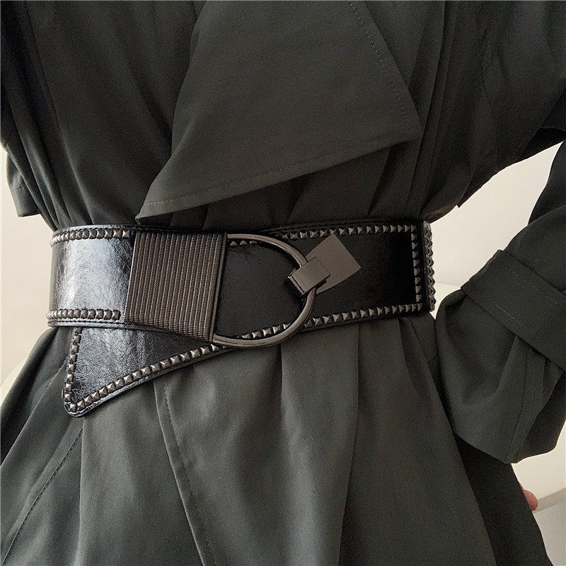 High-End cinto largo decoração feminina moda estiramento preto senhoras cinto combinando moda ins acessórios casaco exte