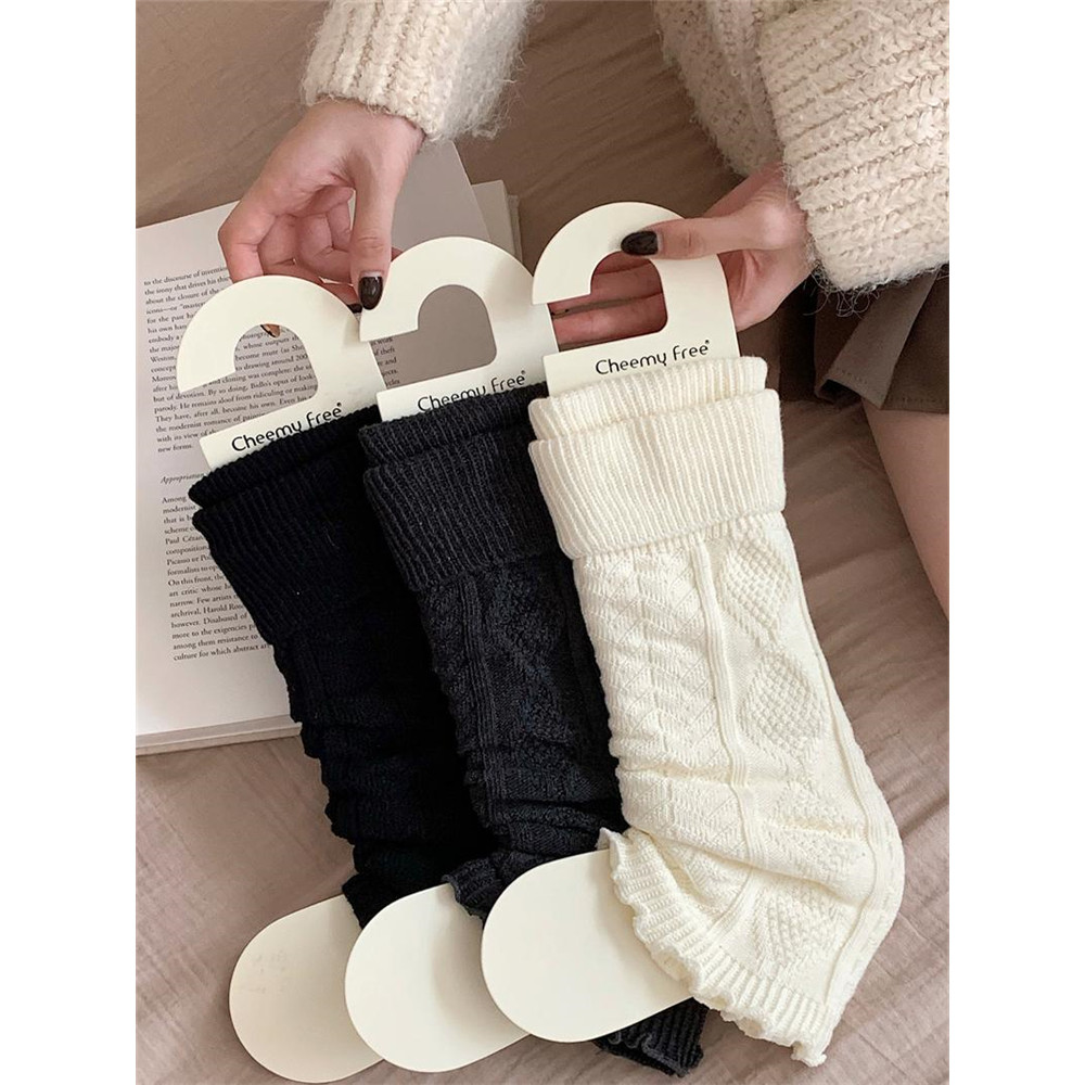 W inverno moda japonesa perna capa branca malha botas de neve influenciador ins estilo bezerro meias casuais pilha meias