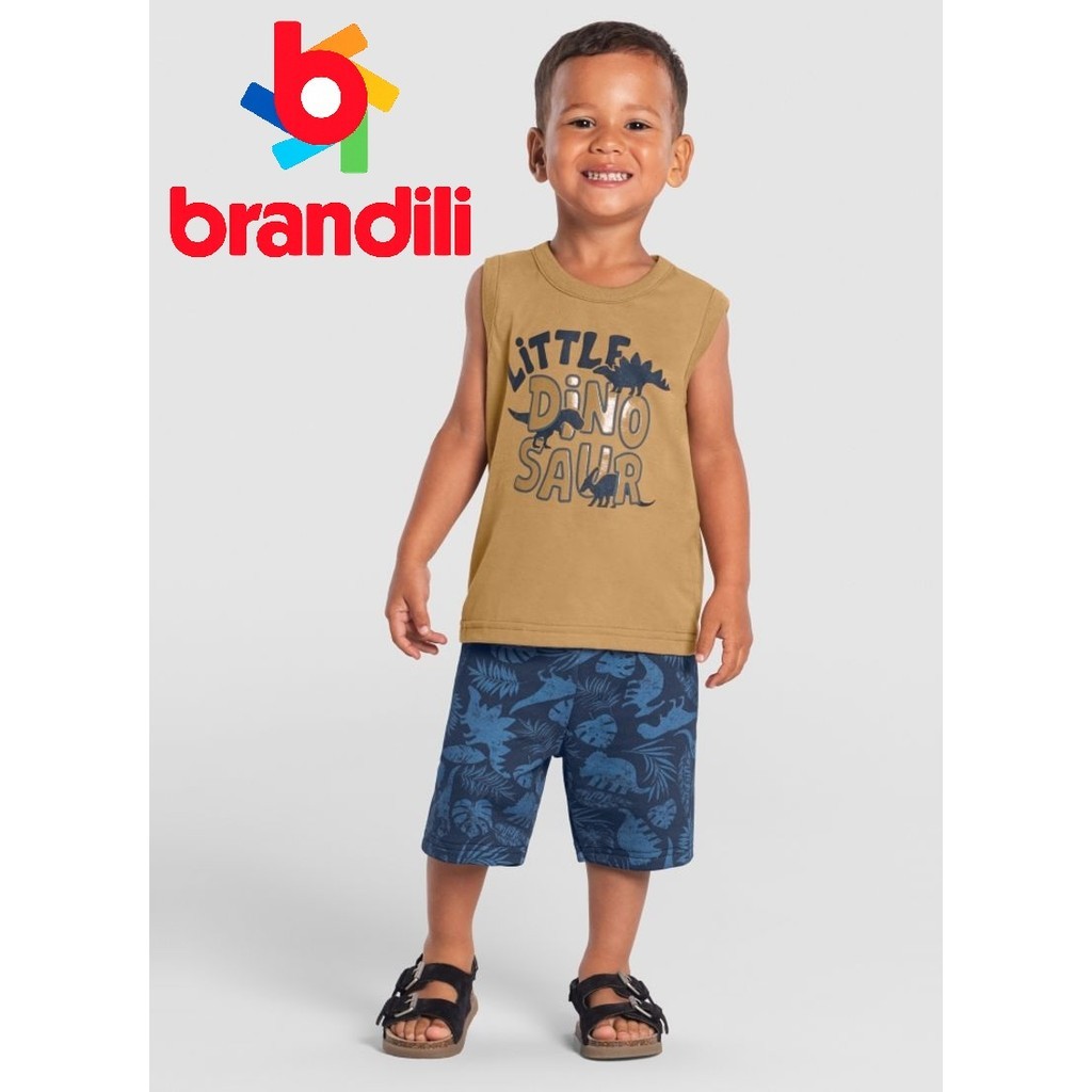 Conjunto Infantil Brandili Verão Calor Menino Short e Camiseta Verao little dino Masculino - 36489