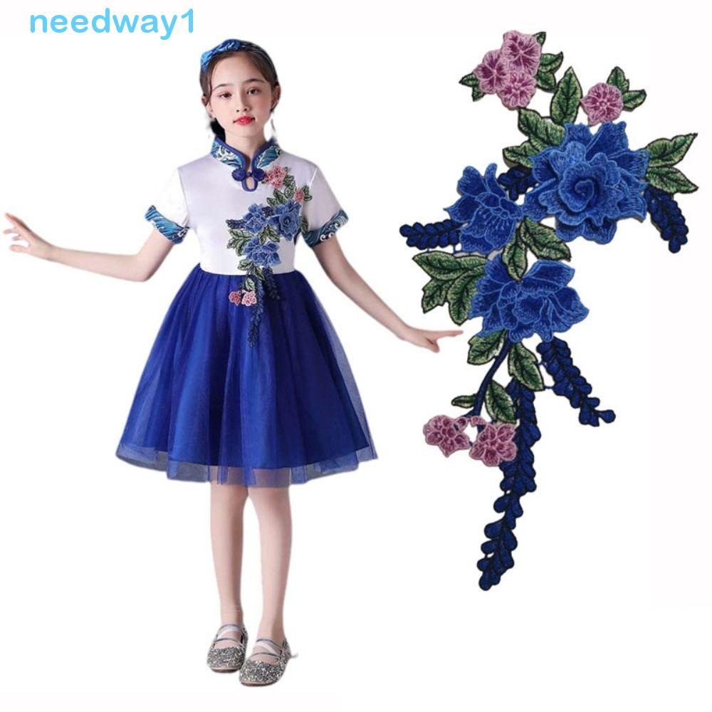 NEEDWAY Patch DIY Requintado Crachá Vestuário Costura Peônia Flor Cheongsam Bordado