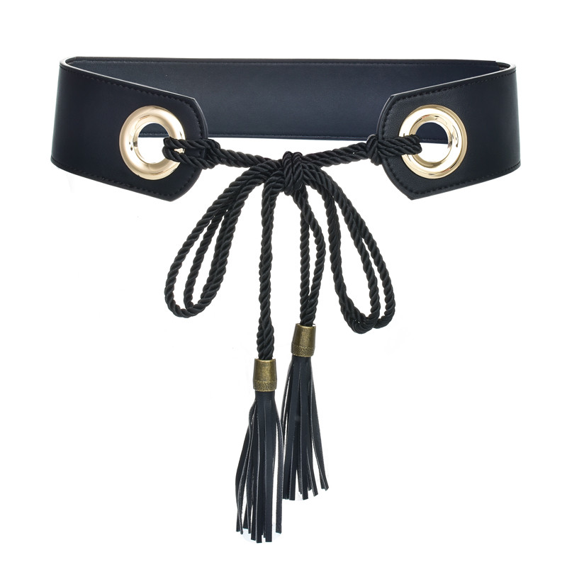 Moda elegante cinto largo combinando vestido blusão cinto borla arco cintura corda senhoras estilo olho atado cinto