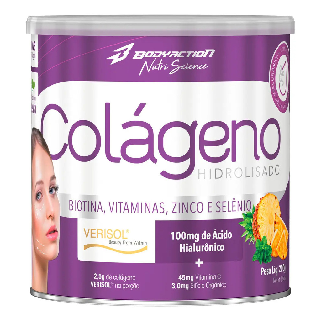 Colágeno Em Pó Bodyaction Nutri Science Sabor Abacaxi E Hortelã 200g Abacaxi C/ Hortelã