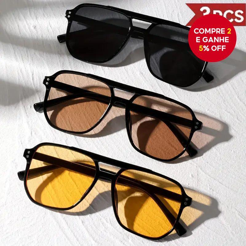 Óculos de Sol Retro para Pilotos - 3 Peças, Armação Grande, Proteção Uv, Lentes Ocean. Moda Minimalista unissex