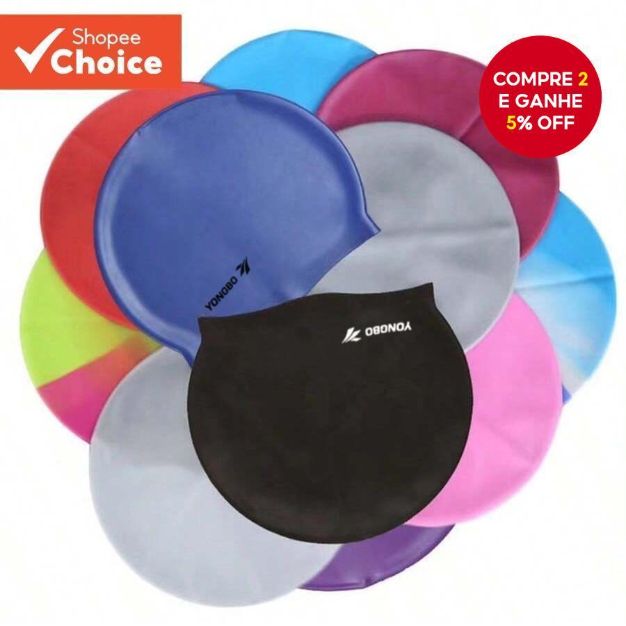 Touca De Natação Moderna De Cor Sólida – De Silicone À Prova D'água Para Homens/Mulheres , Proteção Confortável Os Ouvid