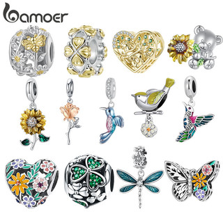 Contas Da Série Bamoer Nature-Amuletos De Borboleta E Pássaro Flor Para Fazer Joias Pulseiras DIY