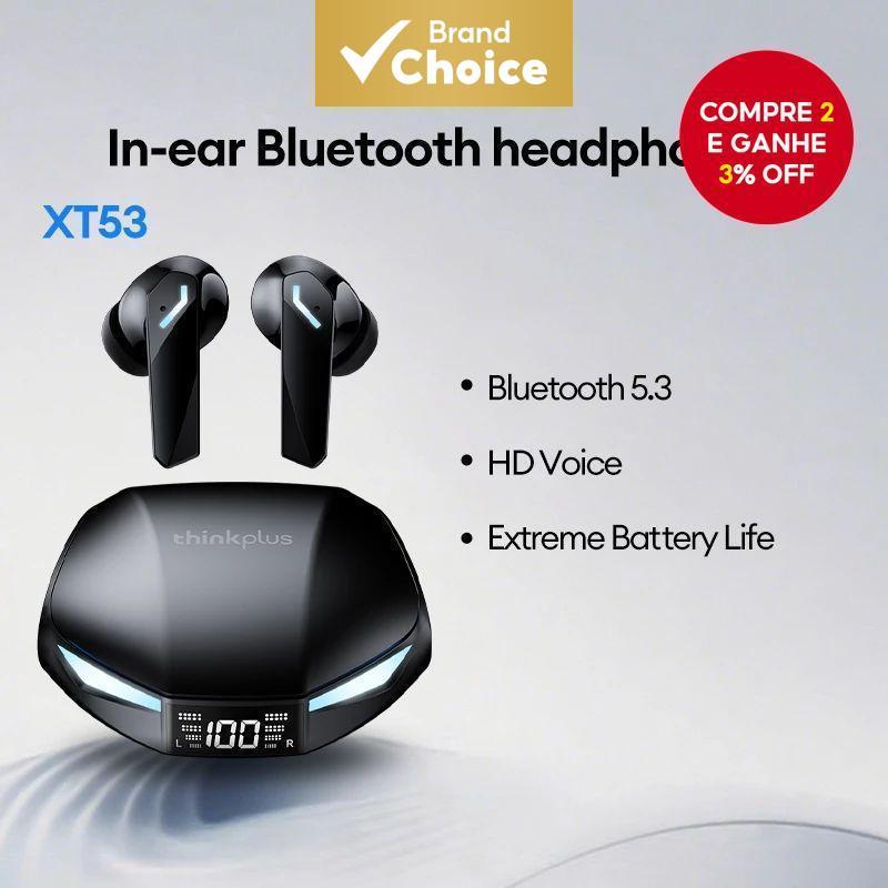  Fones de Ouvido Lenovo Thinkplus XT53 TWS, Sem Fio, Fones de Ouvido Bluetooth para Jogos, Baixa Latência, Visor LED de