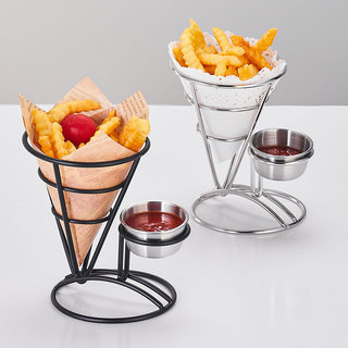 Rack cônico para batatas fritas, ferro criativo, frango frito, batatas fritas, cesta para lanche, frango, arroz, flores,